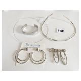 LIA SOPHIA CARDED EARRINGS HOOPS SILVER TONE CUFF