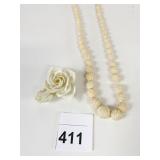 IVORY COLOR ROSE BEAD NECKLACE ROSE PIN