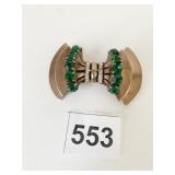 LARGE2.5" STERLING SILVER PIN WITH GREEN AND