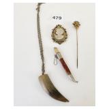 CAMEO PIN CLAW PENDANT NECKLACE HAT PIN SINGLE