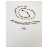 SILVER BEADED EYEGLASS STRAP WITH BLUE STONE