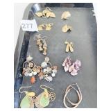 GROUP OF EARRINGS GOLD TONE HOOPS DANGLE TIGER