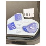 ENAMEL ON COPPER BLUE PIN AND EARRING SET HAND