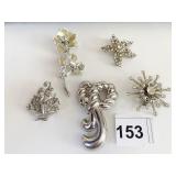 SILVER TONE PIN GROUP FLOWER RHINESTONE STARFISH