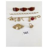 GOLD TONE CHARM BRACELET BAR PIN RING BRACELETS