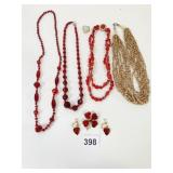 BEADED NECKLACES RED GLASS BEADS MULTI STRAND