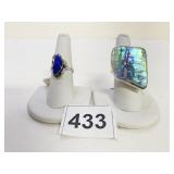 SILVER 925 RINGS SIZE 7.5 ABALONE BLUE STONE
