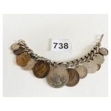 CHARM BRACELET SILVER TONE WITH REAL FOREIGN