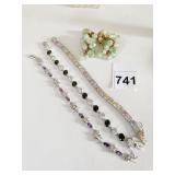 GREEN BEADED DANGLE EARRINGS SILVER TONE