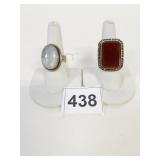 TWO RINGS ONE SIZE 8 QUARTZ SIZE 7 DARK RED STONE
