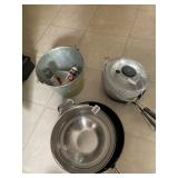 ALL CLAD FRY PAN, SALAD SPINNER, BUCKET