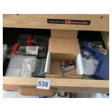 DRAWER OF RELOADING SUPPLIES PIECES OF DIES