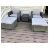 GRAY WOVEN CHAIRS W/ OTTOMANS 30" X 25" CHAIRS -