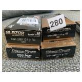 200 ROUNDS 9 MM BRASS AMO CCI BLAZER