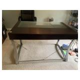 GLASS TOP W/ PULL OUT TRAY METAL FRAME MODERN