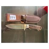 KNIFE PUMA W/ FAUX HORN HANDLE W/ LEATHER SHEATH