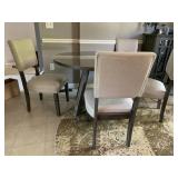 45" ROUND DINING TABLE AND 4 GRAY UPHL. CHAIRS