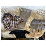 2 PAIR COLUMBIA 36 W SHORTS, LARGE OUTDOOR SHIRTS