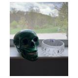 GLAZED COLORFUL SKELETON, AND GLASS BOWL