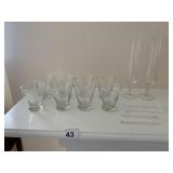ETCHED VASES, ETCHED GLASSES, SALT SPOONS