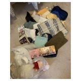 MISC SEWING ITEMS AND FABRIC WITH STEAM IRON