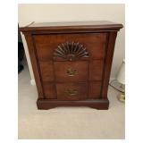 THREE DRAWER SIDE STAND WITH ORNATE WOOD FINIAL