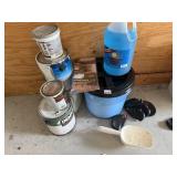 WASHER FLUID, BUCKET W/ ICE MELT, PAINTS, GOLF