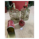 DECORATIVE BIRD CAGES, SANTA TIN CONTAINER