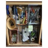 CONTENTS OF DRAWER, SCREWDRIVERS, SCISSORS, PENS,