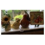 GLASS PEAR CHIPPED, OWL, DECORATIVE PLATE, ETC.