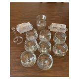 8 DESSERT CUPS, COVERED BUTTER, BUD VASE