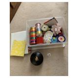 LOT OF RIBBON AND POWDER CONTAINER FULL OF
