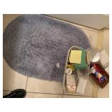 GRAY RUG AND MISC CLEANING SUPPLIES