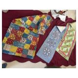 QUILTED RUNNERS AND BURGUNDY CARD TABLE COVERS