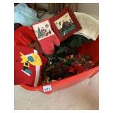 TOTE WITH GARLAND, ARTIFICIAL HOLLY BERRIES, ETC.