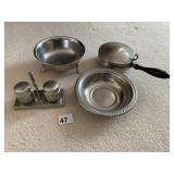 PEWTER SALT & PEPPER SHAKERS, BOWLS, ETC.