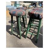 4 BAR STOOLS W/ PLAID CUSHION TOP SEE EDGE DAMAGE