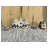 SIGNED DOGWOOD VASE, MINIATURE TEACUPS WITH