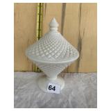 HOBNAIL MILK GLASS COVERED PEDESTAL CANDY DISH