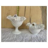 FENTON CLEAR RUFFLED RIMMED BOWL AND HOBNAIL