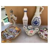 HAND PAINTED PLATE, DOUBLE HANDLED SUGAR ETC.