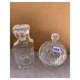 DECANTER AND CRYSTAL COVERED CANDY DISH