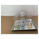 6 TALL TUMBLERS AND SERVING TRAY MULTI COLORS