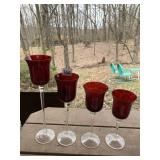 QUATRO OF RUBY GLASS CASCADING SIZE TEA LIGHT