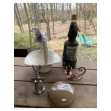 CERAMIC BASKET, EAGLE BELL, COPPER TAPER CANDLE