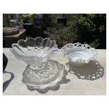 MILK GLASS LACE EDGE BOWL AND FOOTED GLASS