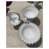 MILK GLASS CANDY DISH, 2 FOOTED BOWLS