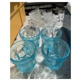4 BLUE TUMBLERS, PUNCH CUPS, ETC.
