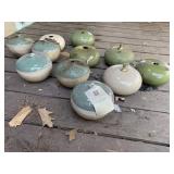 STONEWARE OIL LAMPS, ONLY 4 COMPLETE WITH TOP AND