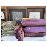 PURPLE SOFA CUSHIONS UNUSUAL SHAPE, AND PILLOWS